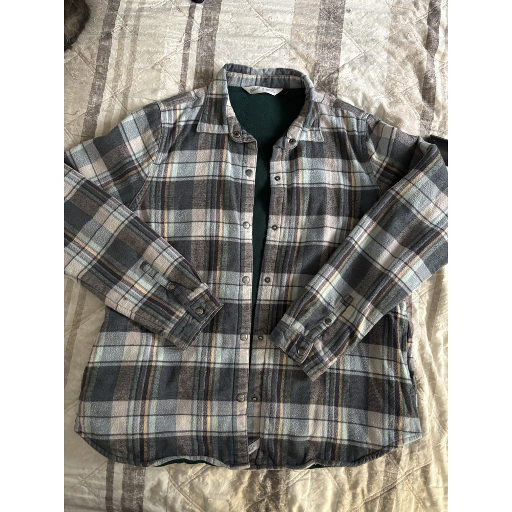 Woolrich‎ Chore Coat Flannel Fleece Lined Jacket Womens Med Blue Plaid Outdoor